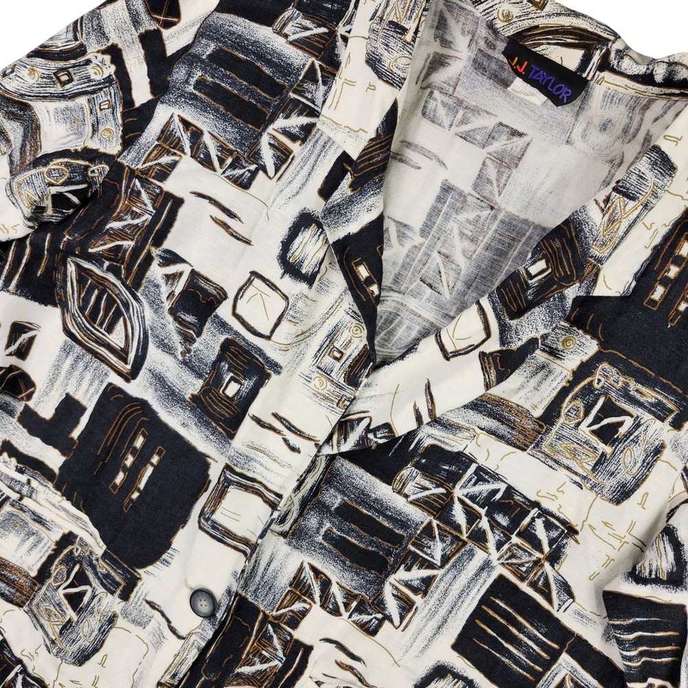 J.J. Taylor Blazer Women Large Black White Abstract Linen Blend USA Made Artsy